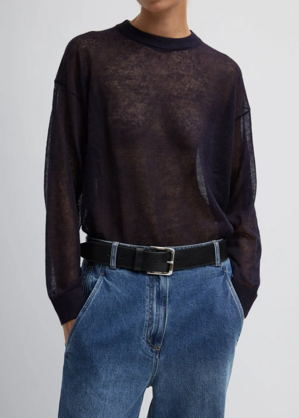 Tibi Sheer Sweater Crewneck Easy Pullover
