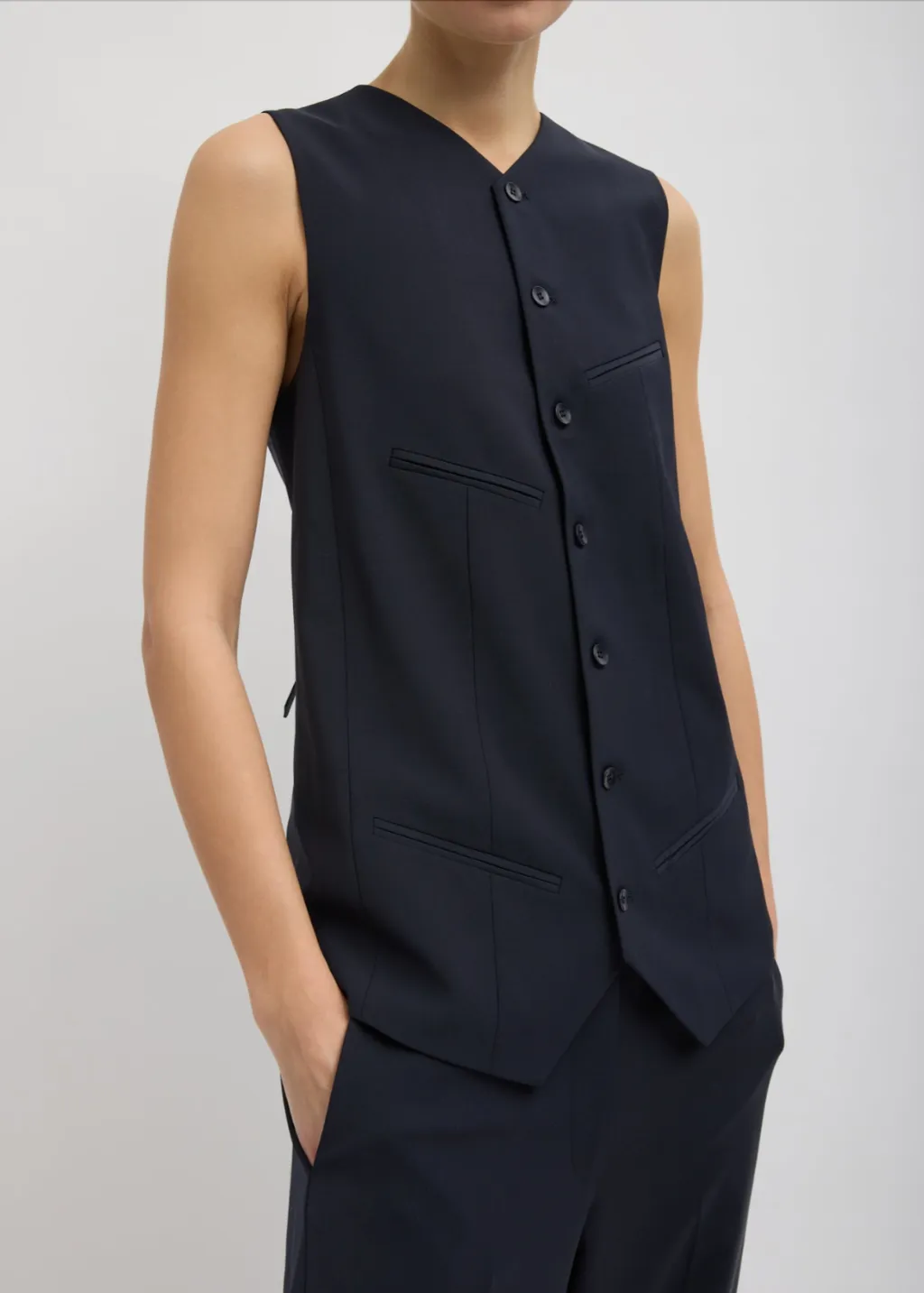 Tibi Tropical Wool Easy Vest in Navy