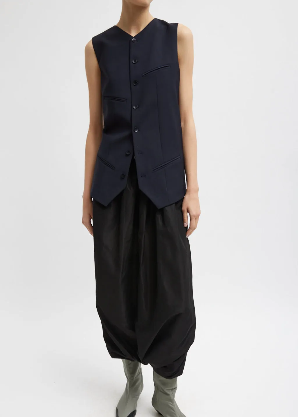 Tibi Tropical Wool Easy Vest in Navy
