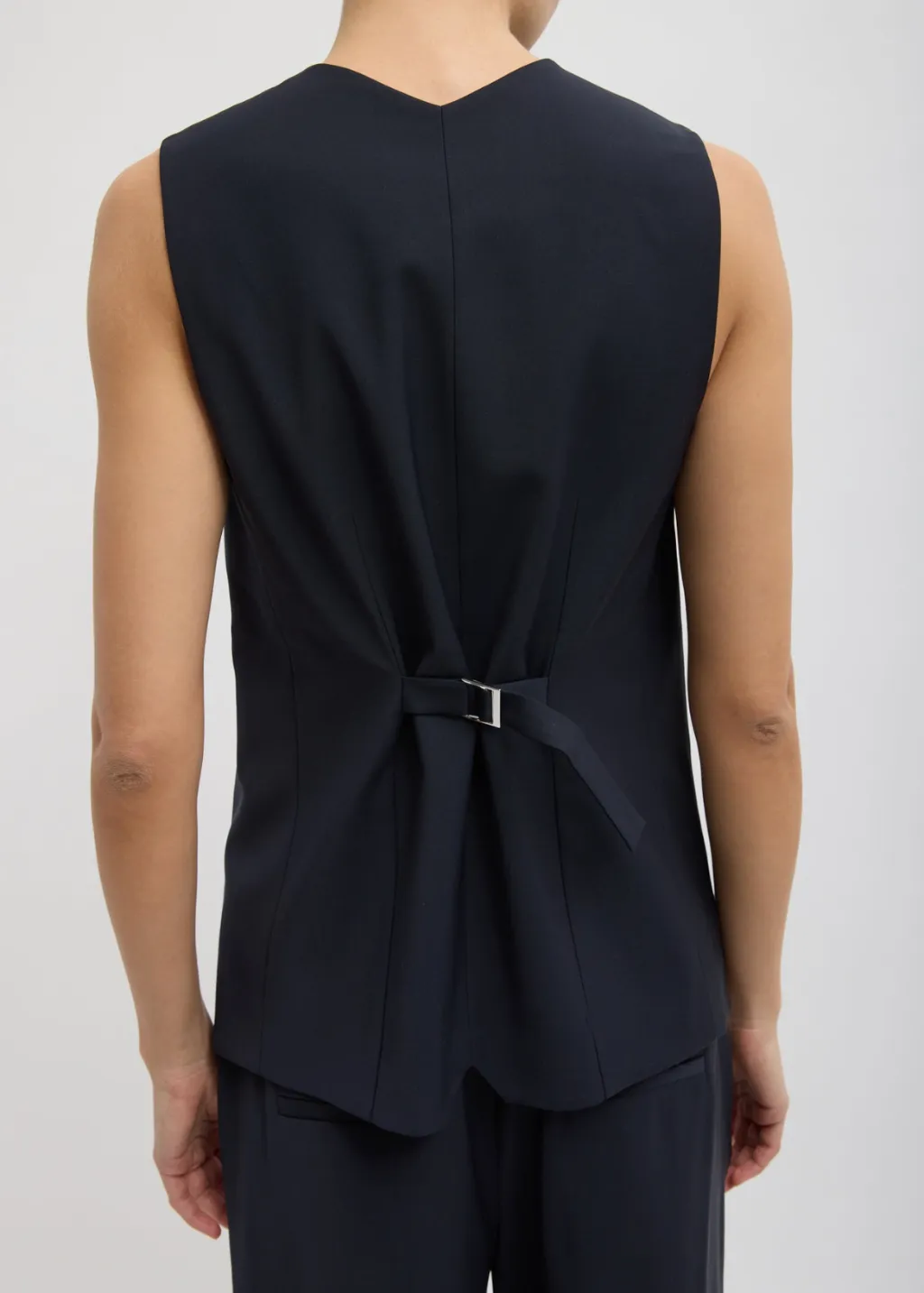 Tibi Tropical Wool Easy Vest in Navy