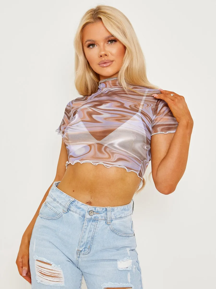 Tie-Dye Mesh Crop Top