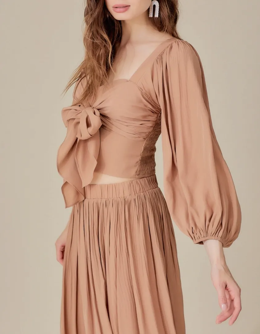 Tie Up Front Puff Sleeve Crop Top