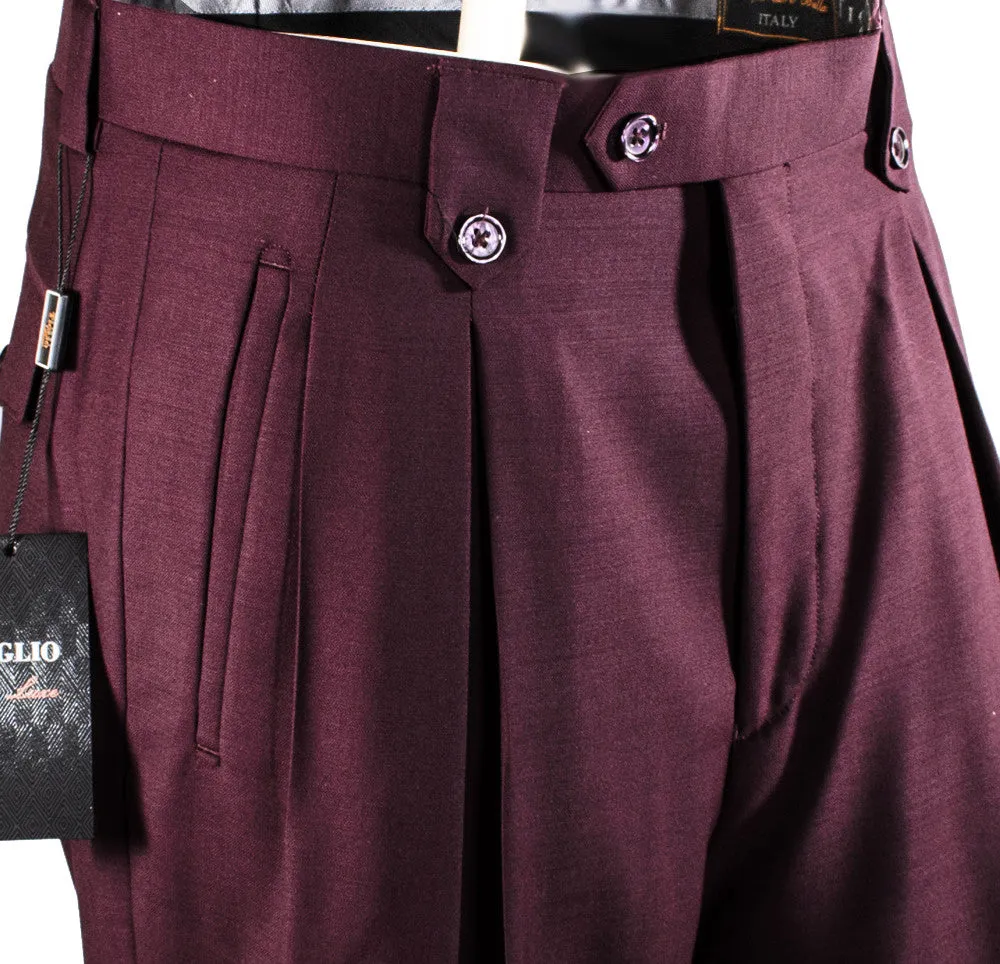 Tiglio Luxe Burgundy Wide Leg, Pure Wool Dress Pants 2576