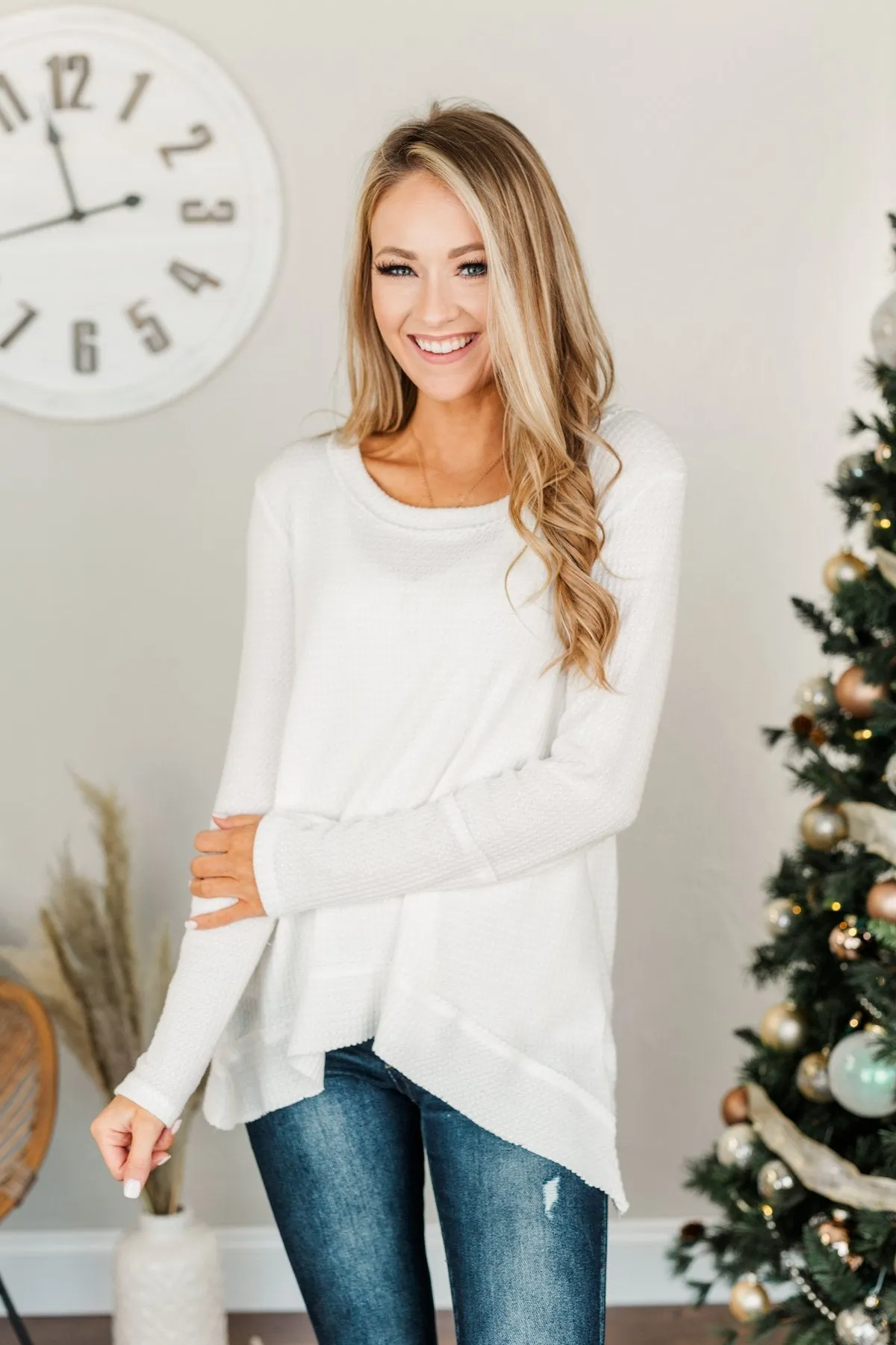 Time And Time Again Long Sleeve Thermal Top- White