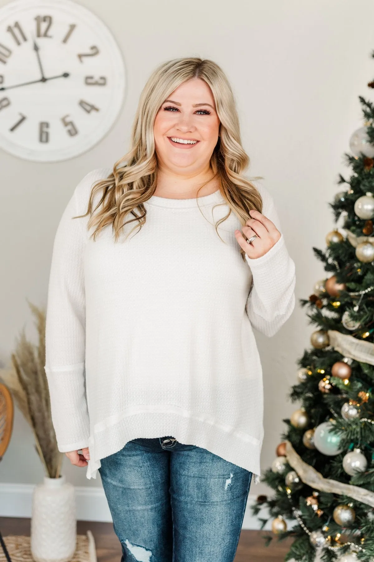 Time And Time Again Long Sleeve Thermal Top- White