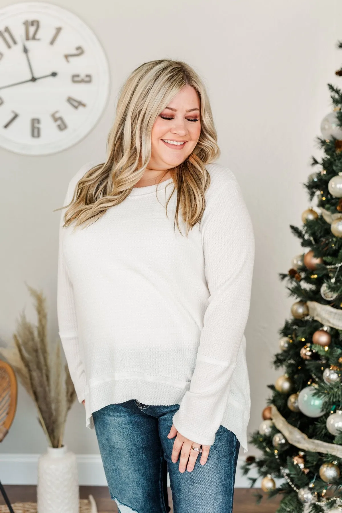 Time And Time Again Long Sleeve Thermal Top- White