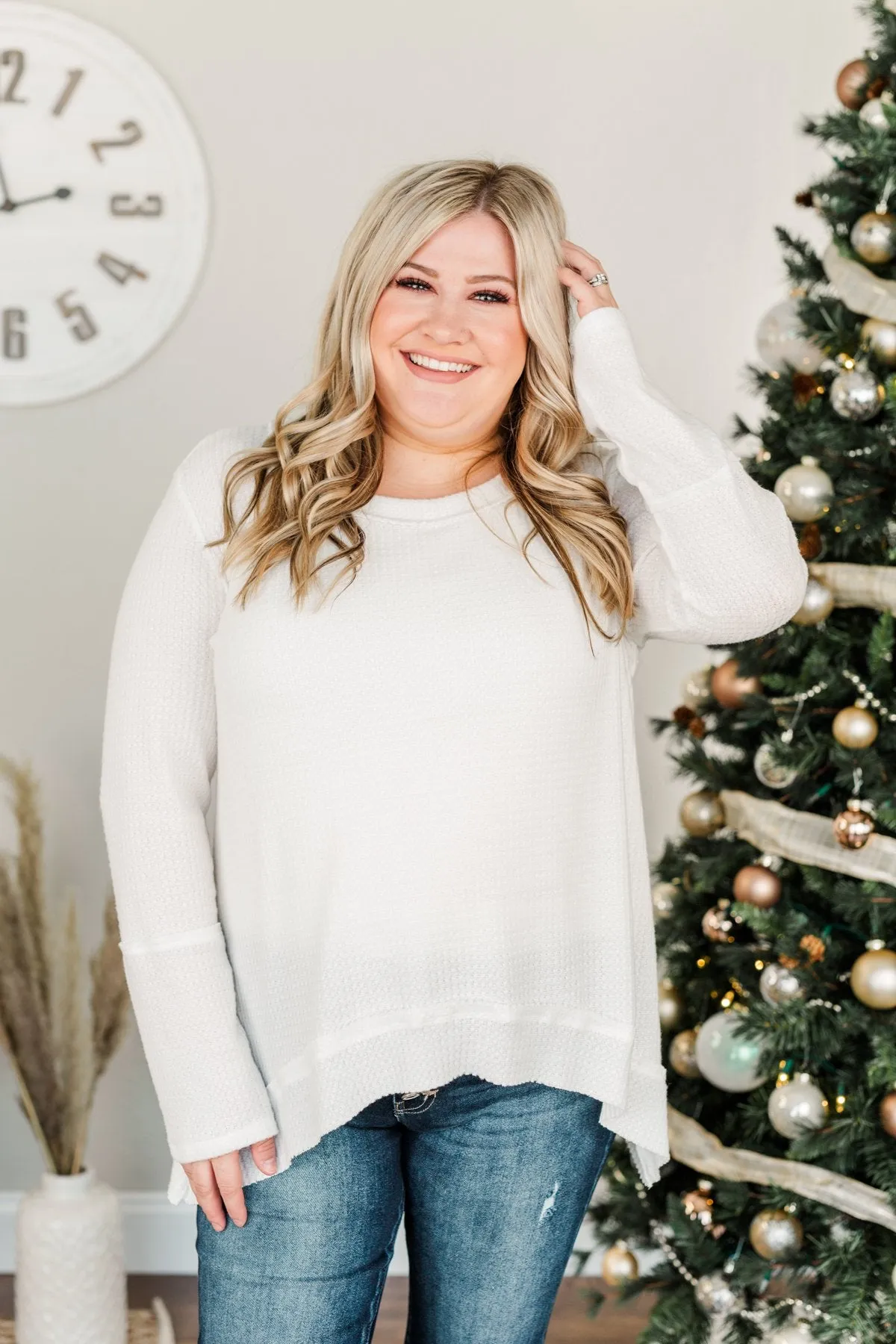 Time And Time Again Long Sleeve Thermal Top- White