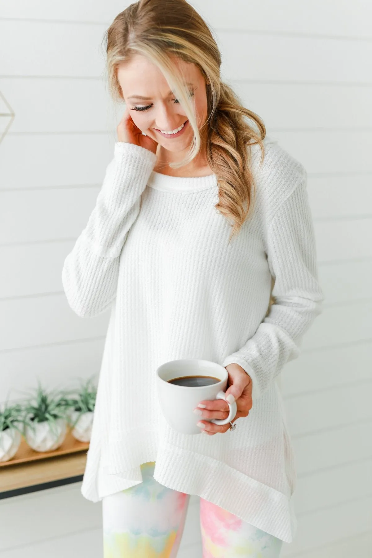 Time And Time Again Long Sleeve Thermal Top- White