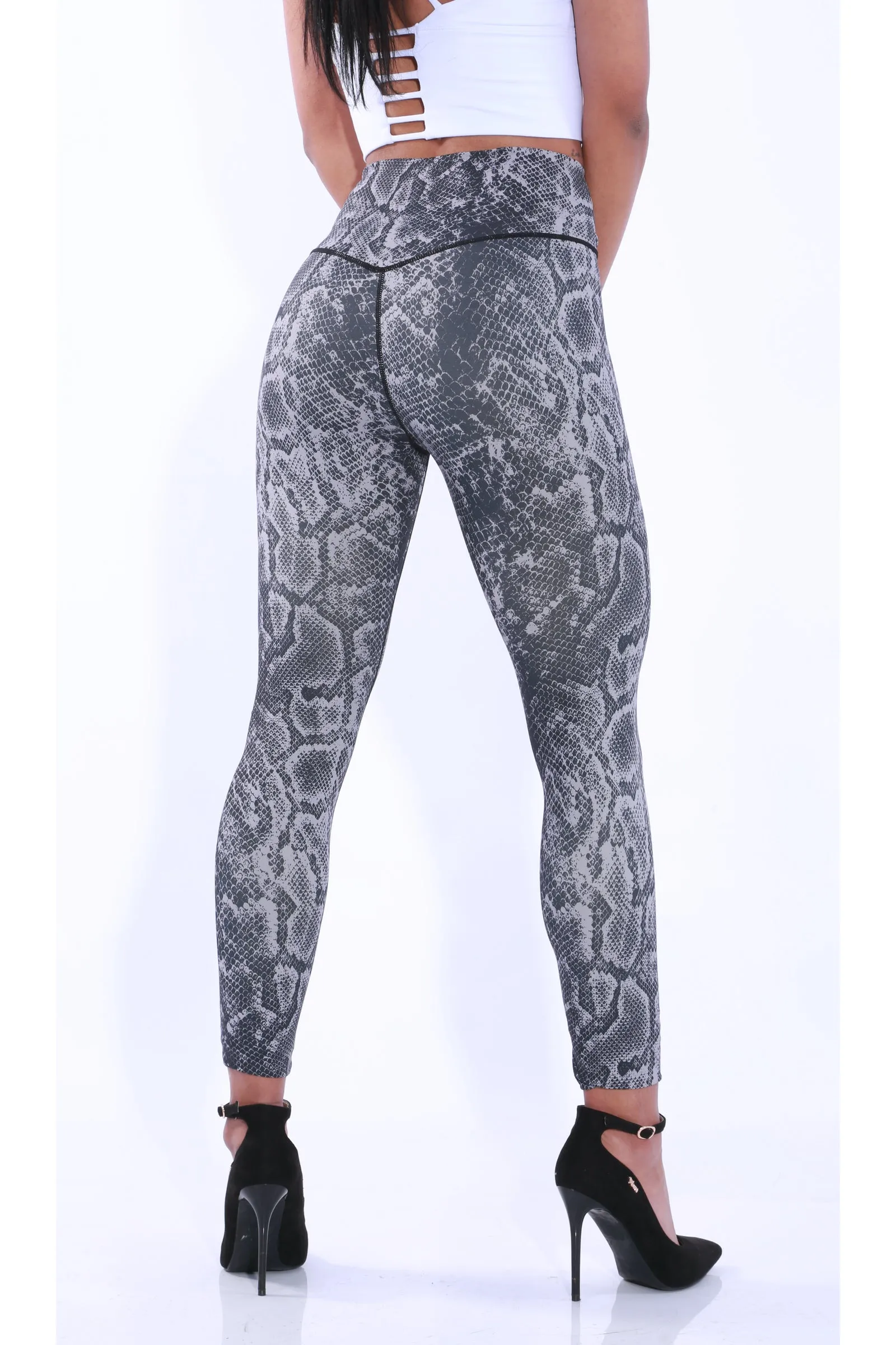TNG V-front leggings - black snakeskin