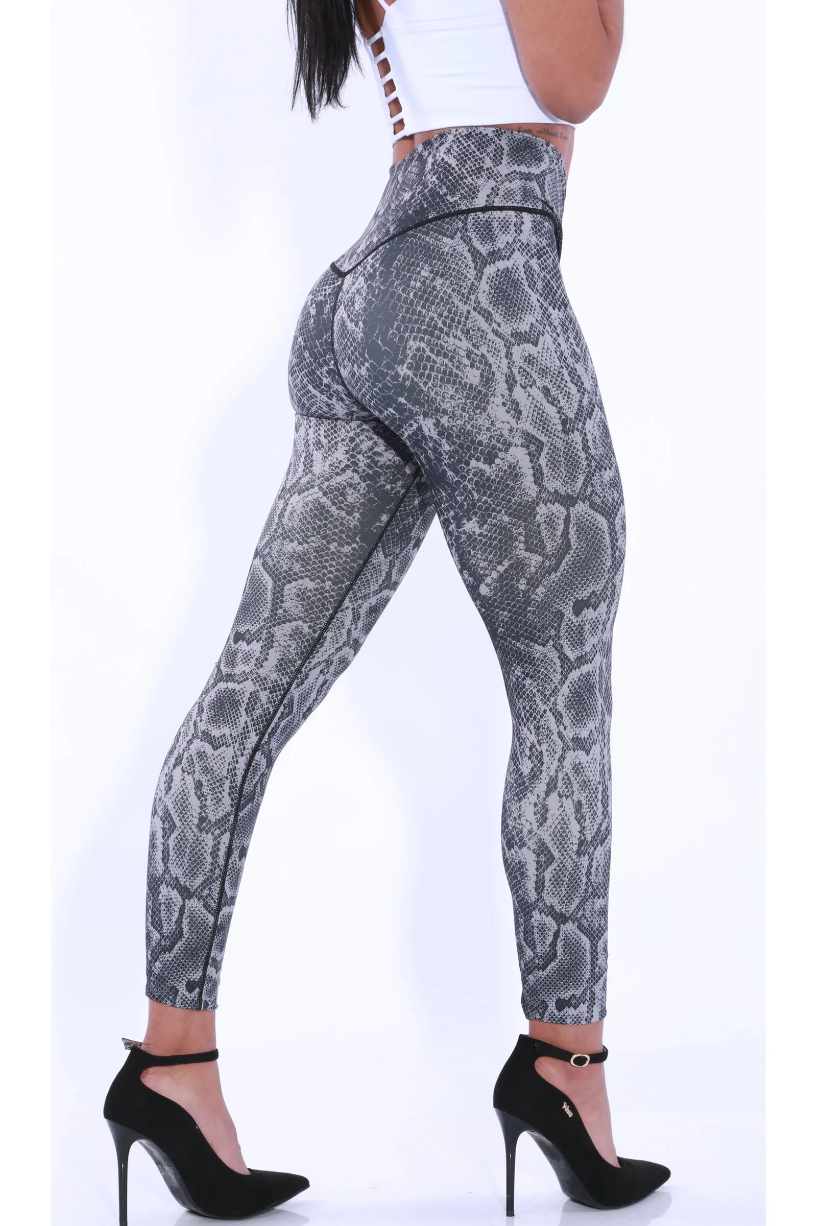 TNG V-front leggings - black snakeskin
