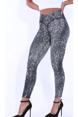 TNG V-front leggings - black snakeskin