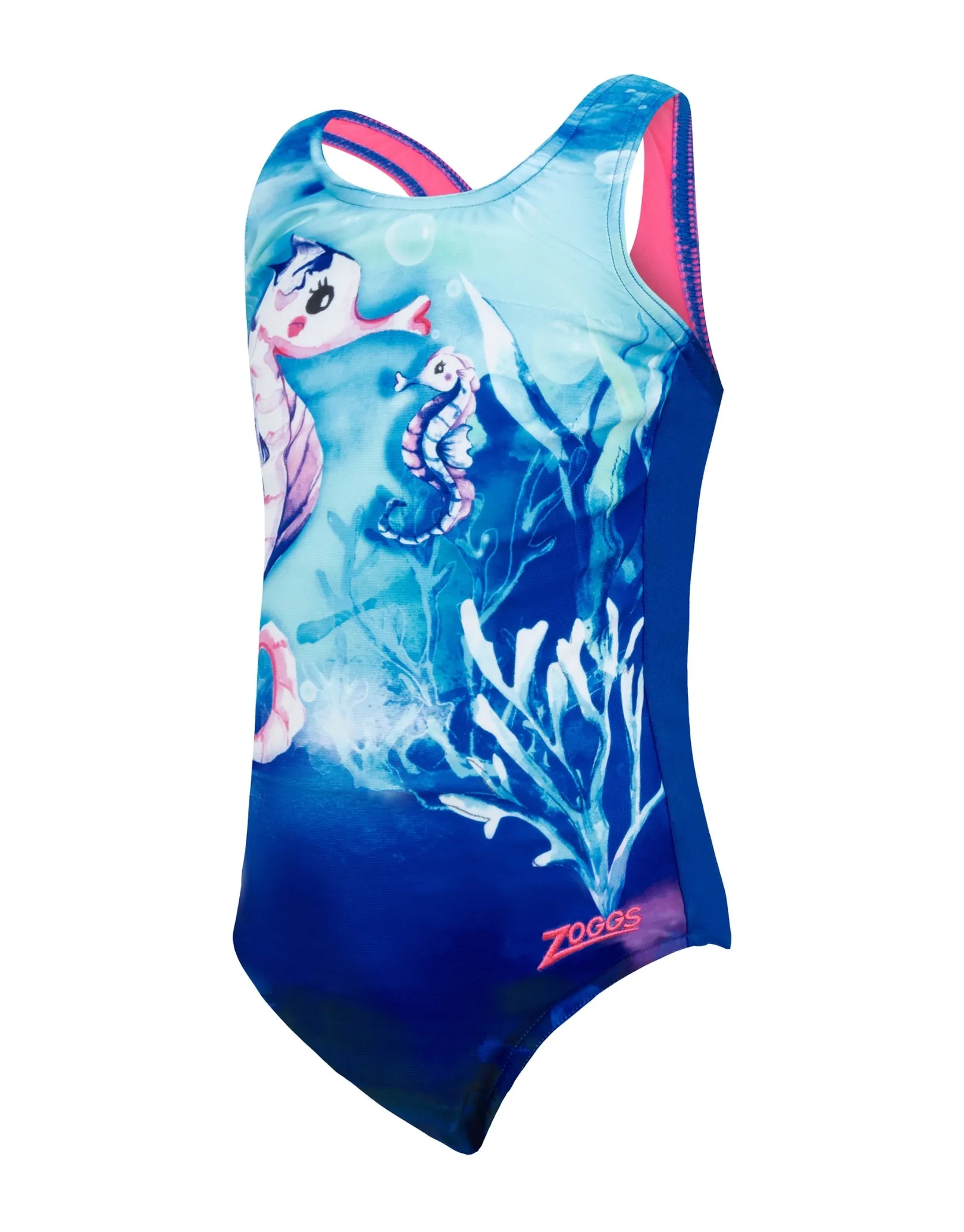 Tots Girls Sea Horse Actionback Swimsuit - Blue/Pink