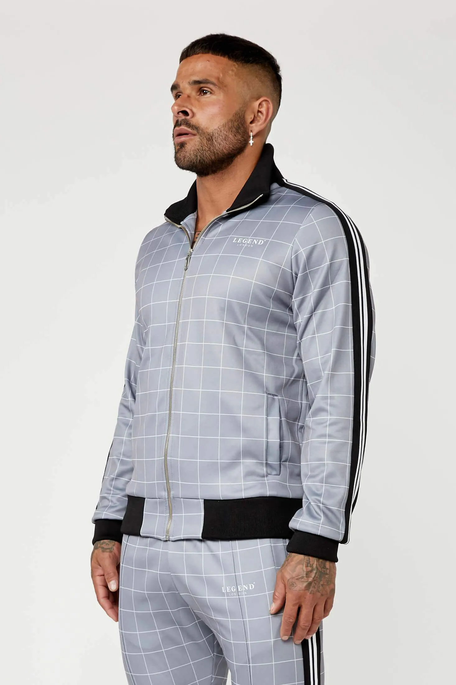 Track Jacket In Windowpane Check - Grey