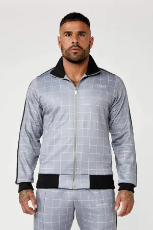 Track Jacket In Windowpane Check - Grey