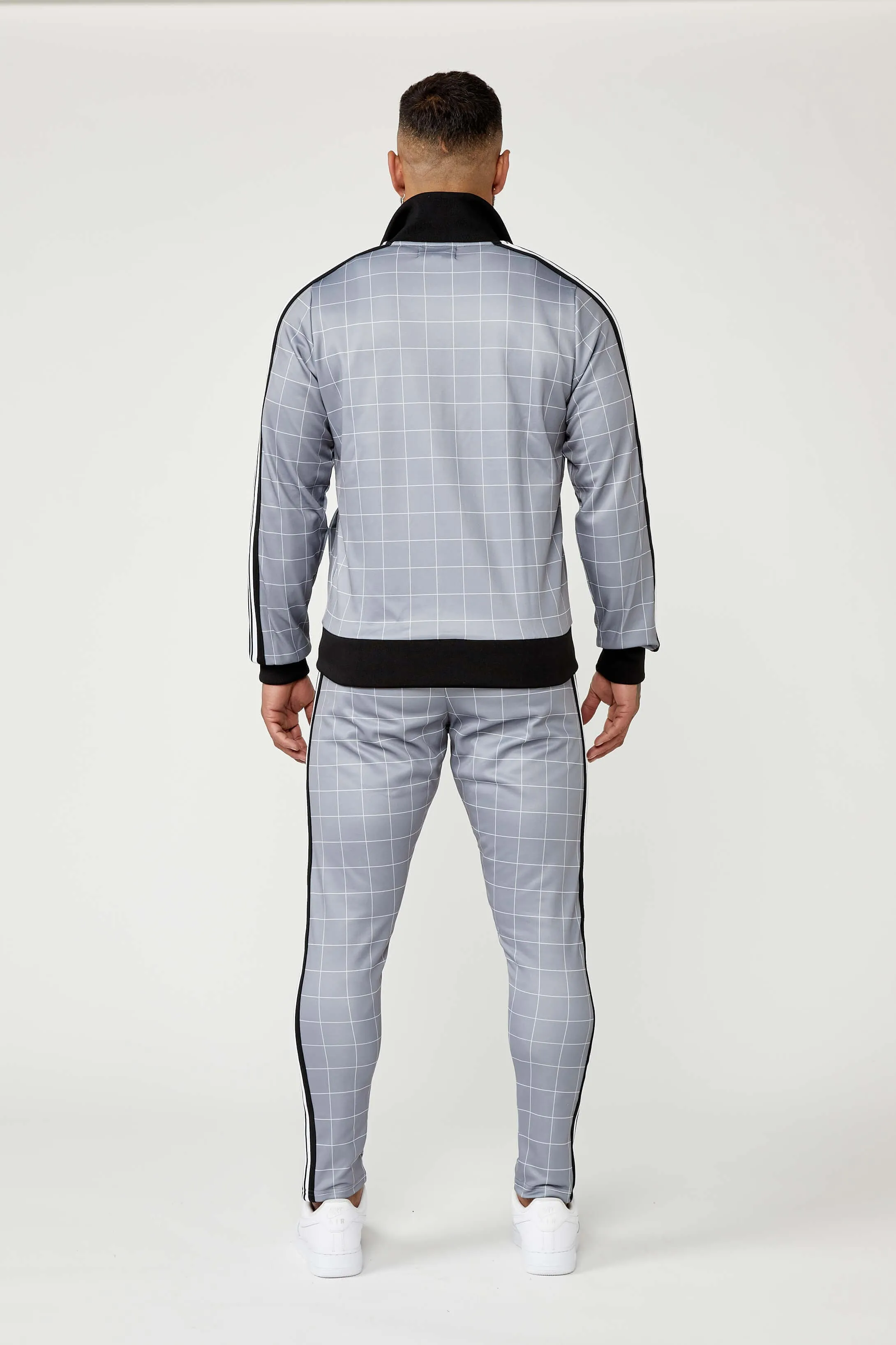 Track Jacket In Windowpane Check - Grey