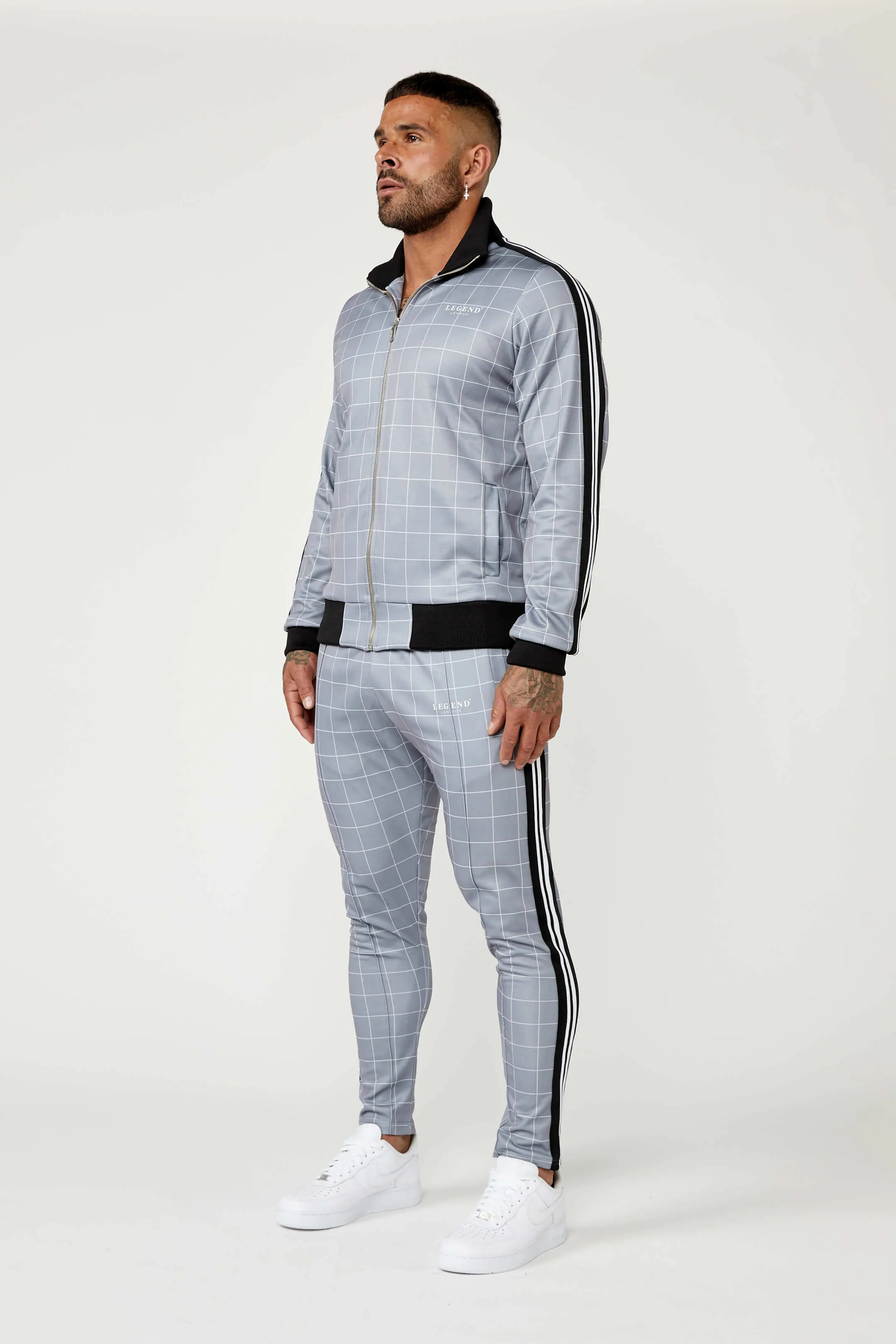 Track Jacket In Windowpane Check - Grey