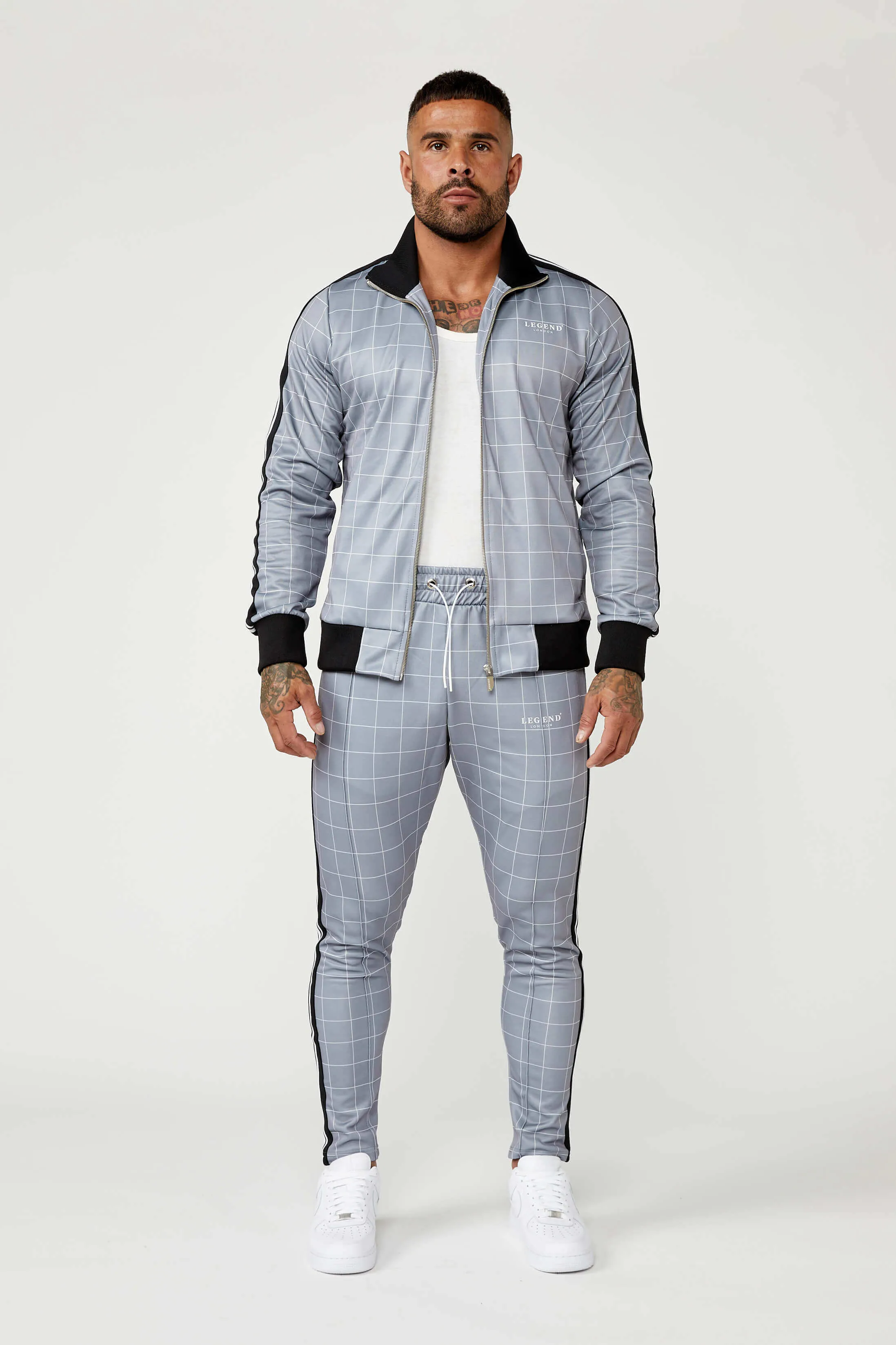 Track Jacket In Windowpane Check - Grey