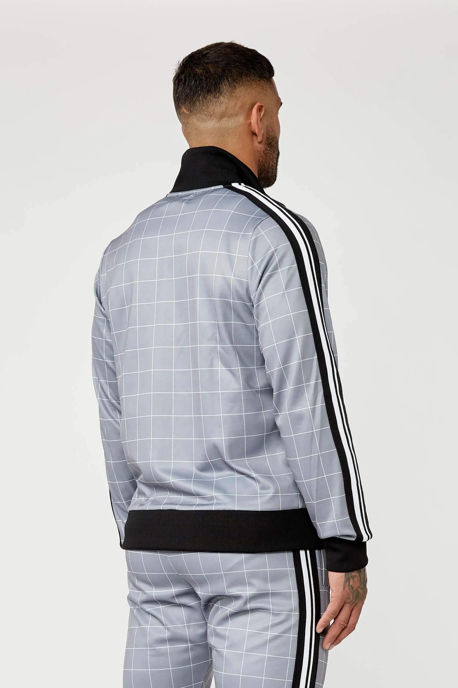Track Jacket In Windowpane Check - Grey
