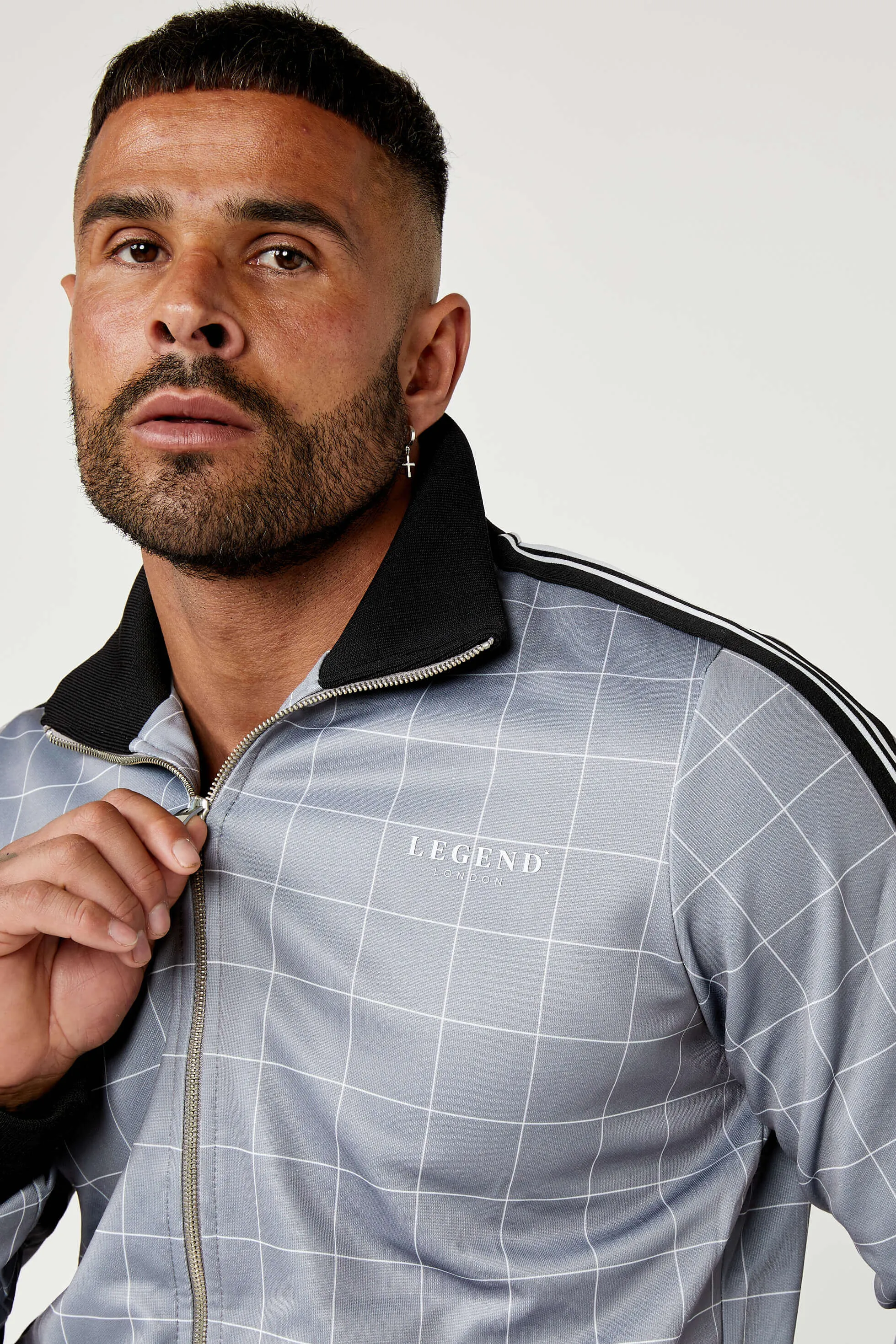Track Jacket In Windowpane Check - Grey