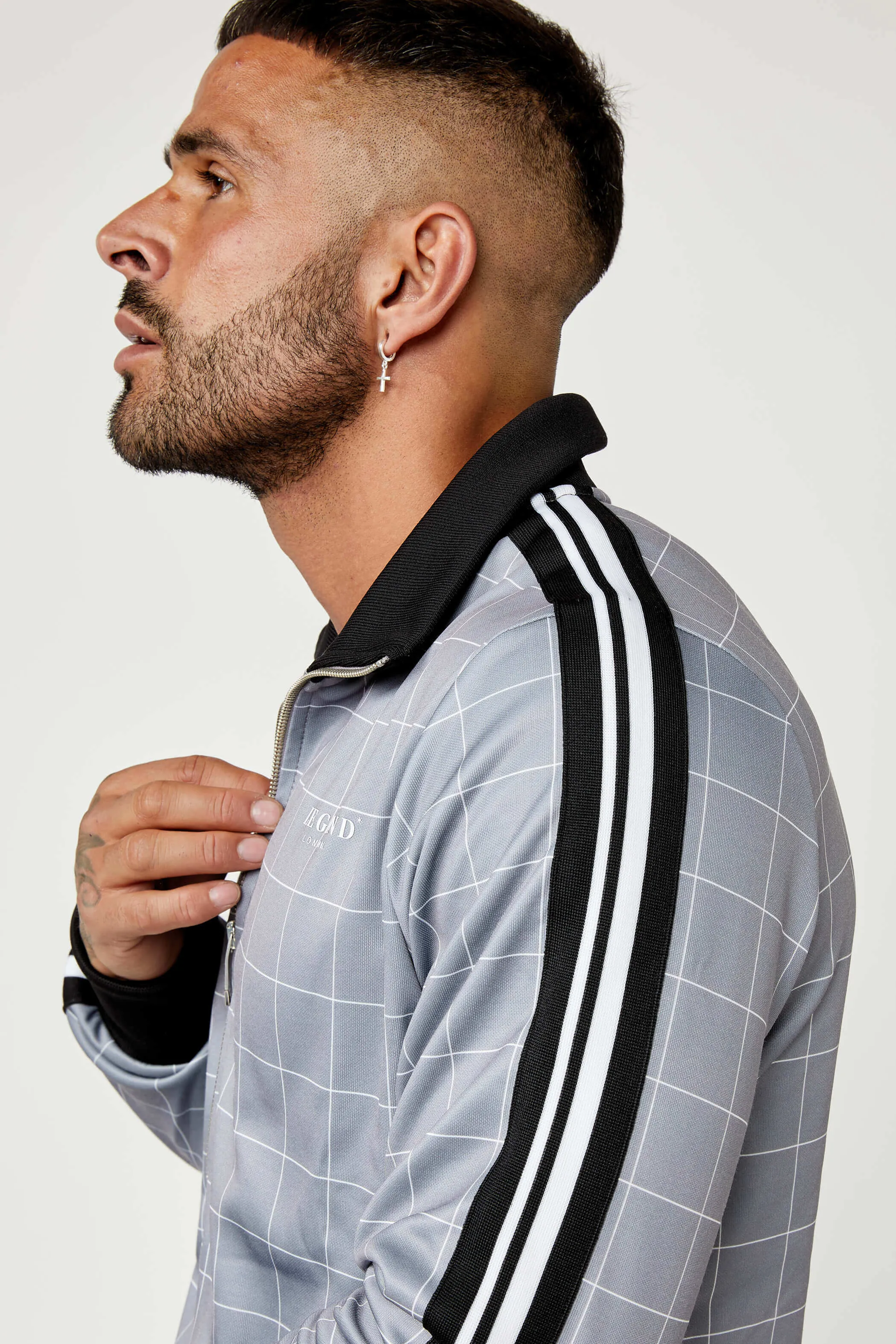 Track Jacket In Windowpane Check - Grey