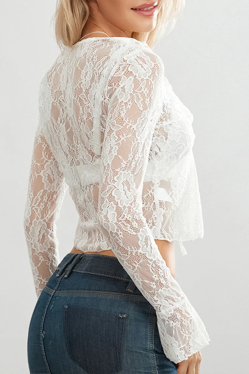 TS3219 Lace Crop Shirt Top