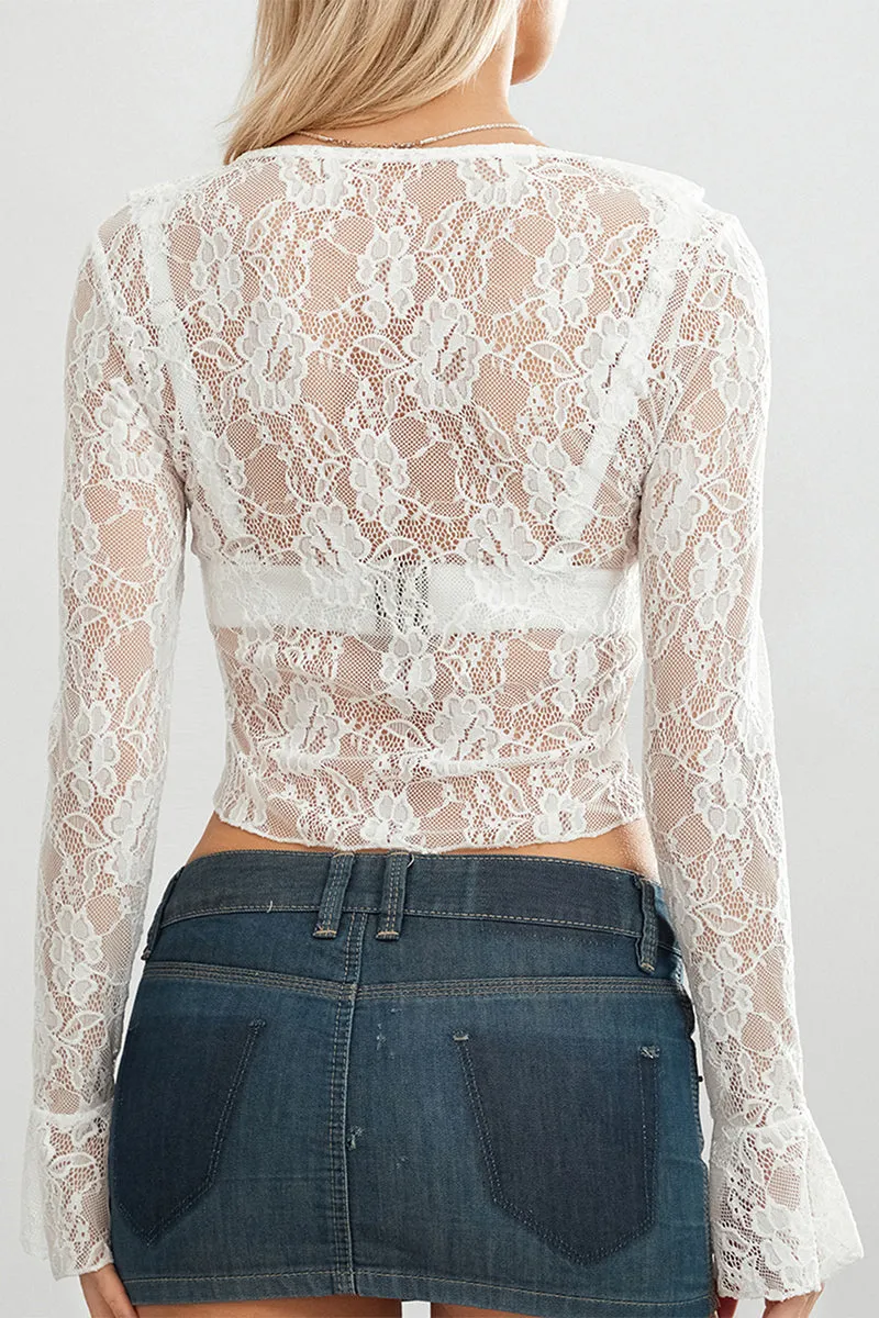 TS3219 Lace Crop Shirt Top