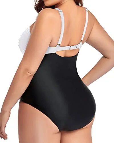 Tummy Control Twist Front Ruched Swimwear One Piece Bathing Suits-White