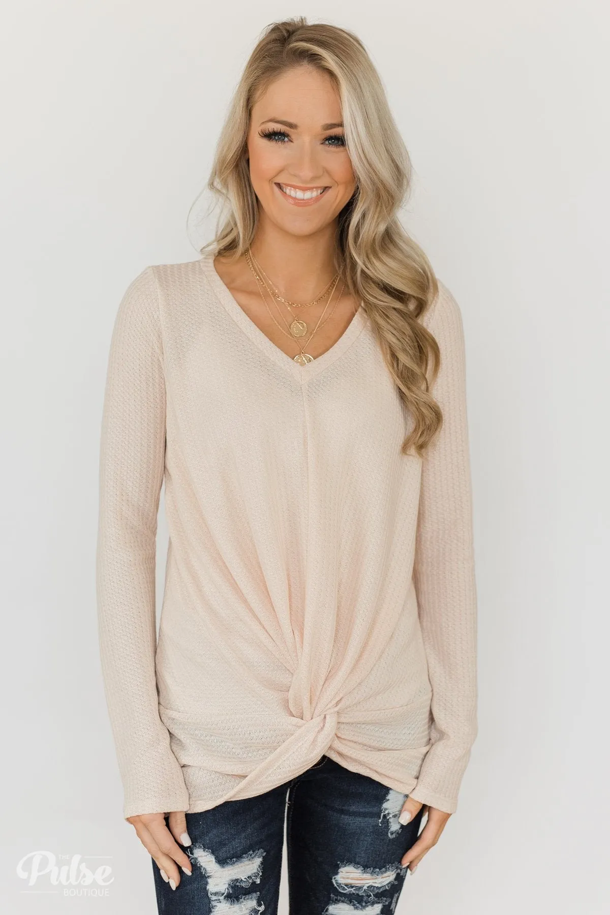 Twist of Something Special Thermal Top- Cream