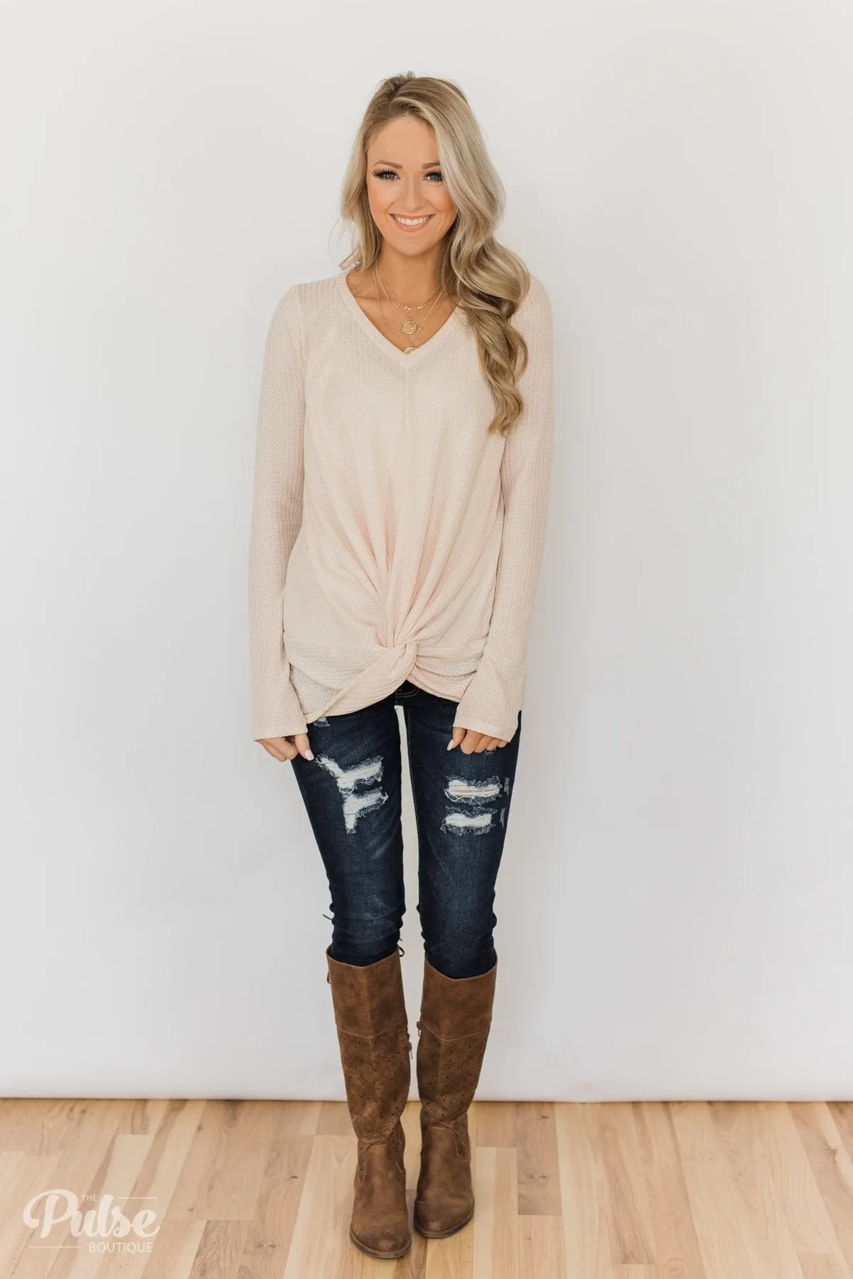 Twist of Something Special Thermal Top- Cream