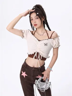 Two-Piece Suspenders Slim-Fit Street Short Tops