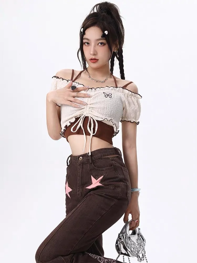 Two-Piece Suspenders Slim-Fit Street Short Tops