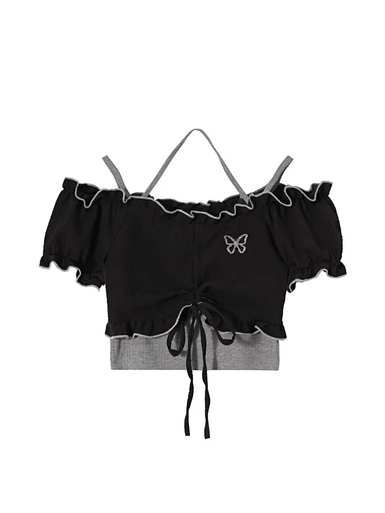 Two-Piece Suspenders Slim-Fit Street Short Tops