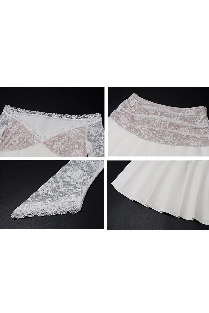 UK0657 Lace Shirt and Mini Skirt Set