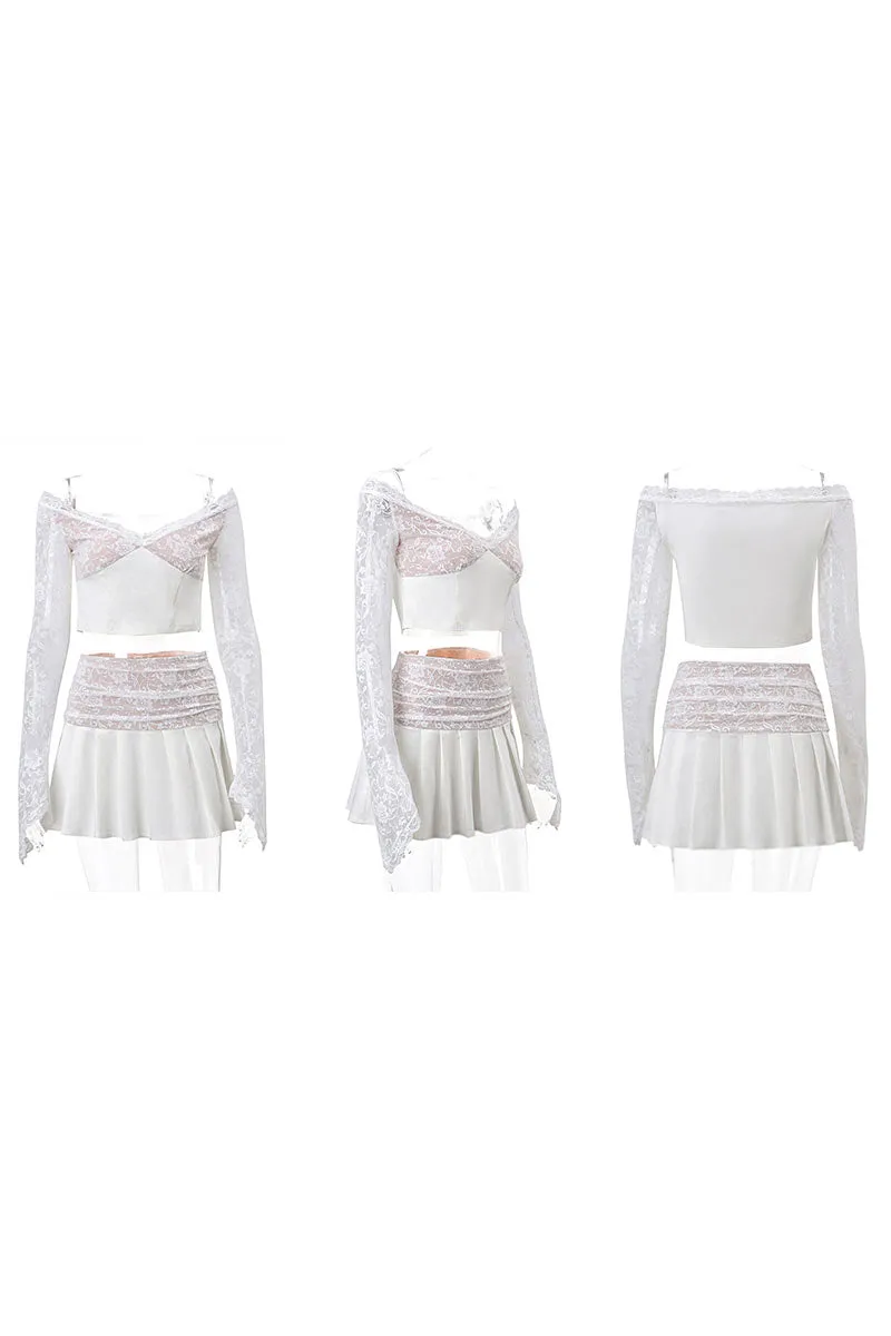 UK0657 Lace Shirt and Mini Skirt Set