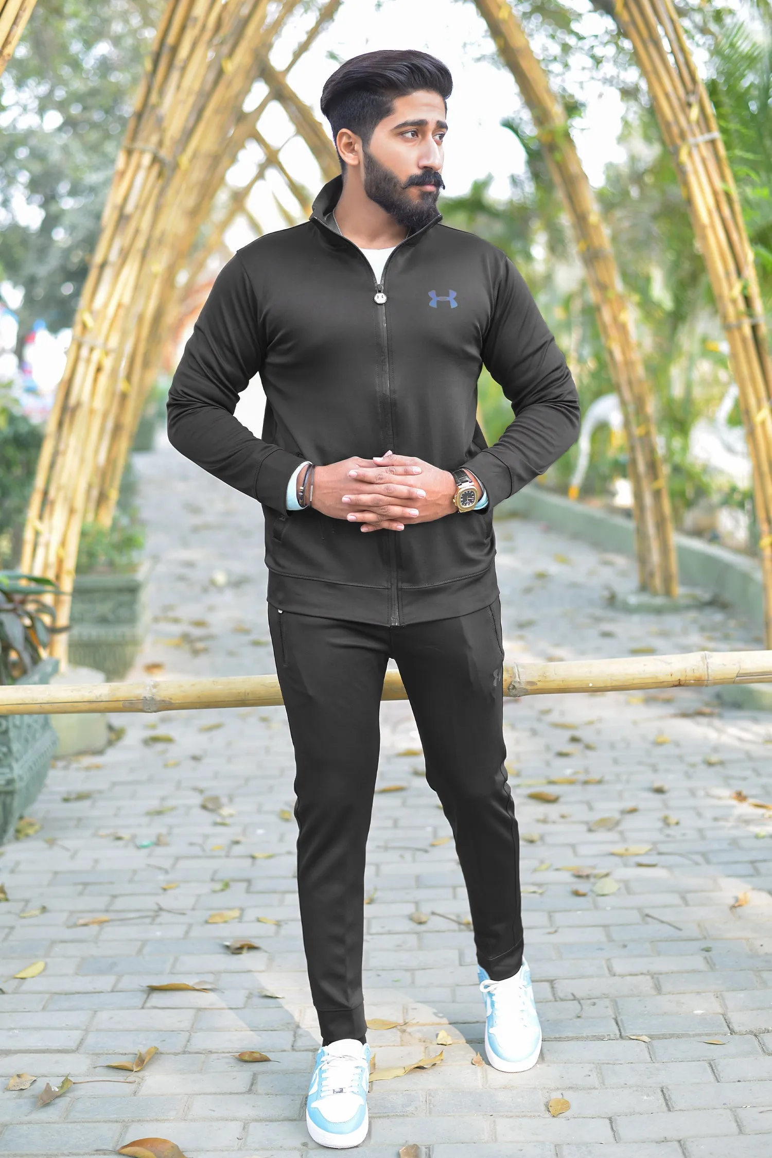 Undr Armr Sportswear Men Zipper Tracksuit Black