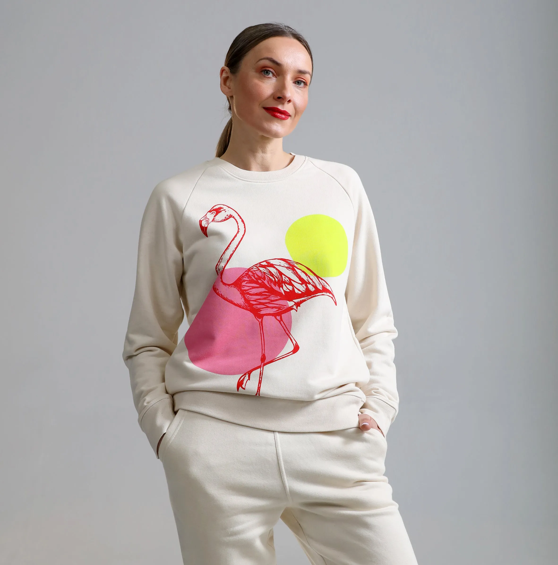 Unisex Graphic Sweatshirt | Flamingo on natural
