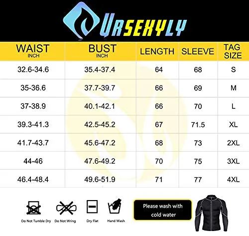 Ursexyly Men Exercise Sweat Hot Dress Shirt, Sauna Suit Neoprene Slimming Fitness Jacket Gym Wear for Core Muscle Training (Black Exercise Shirt, L)