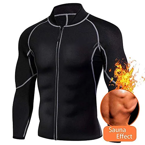 Ursexyly Men Exercise Sweat Hot Dress Shirt, Sauna Suit Neoprene Slimming Fitness Jacket Gym Wear for Core Muscle Training (Black Exercise Shirt, L)