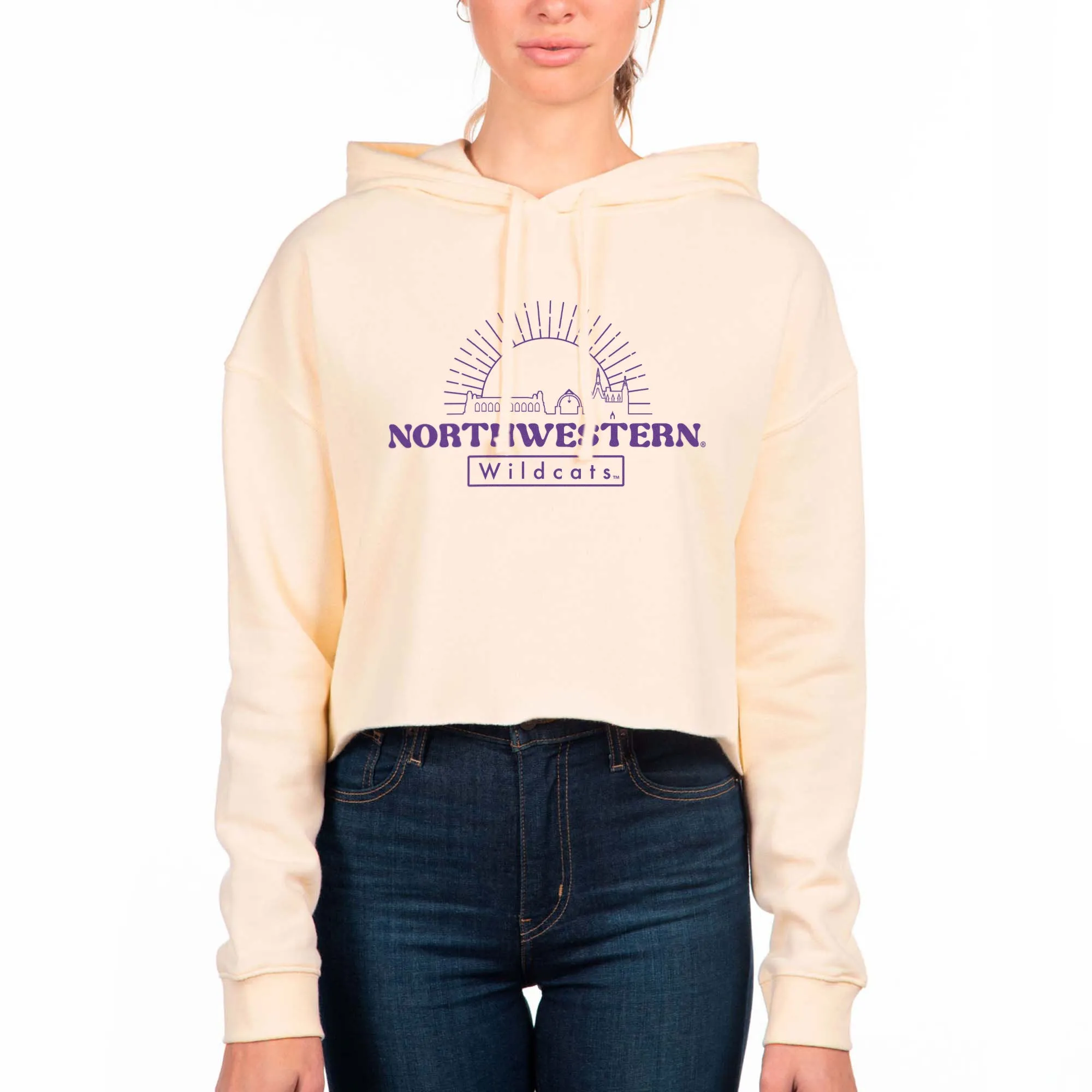 USCAPE Northwestern University Old School Crop Hoodie, Bone