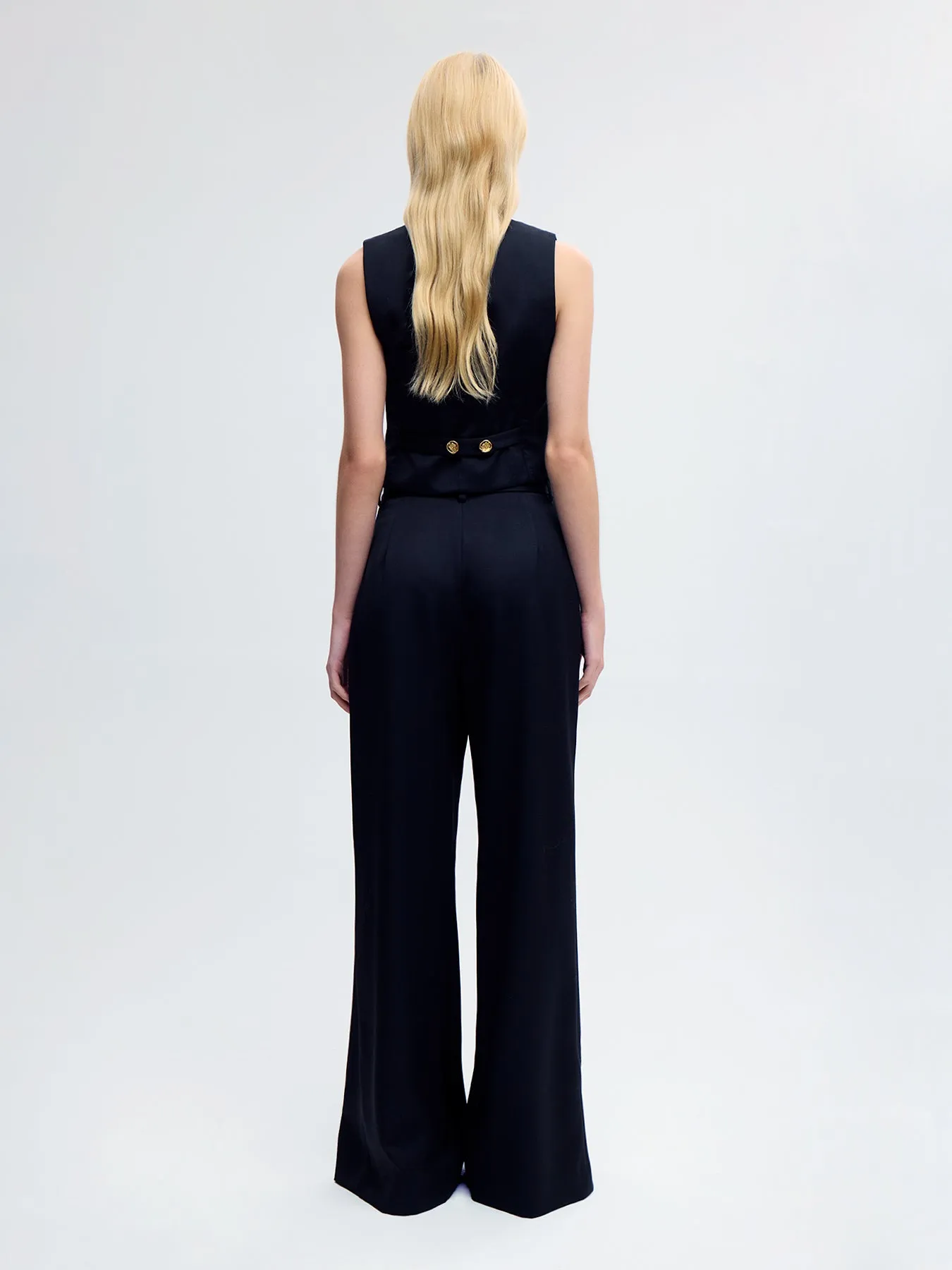 V-Neck Wool Vest In Black