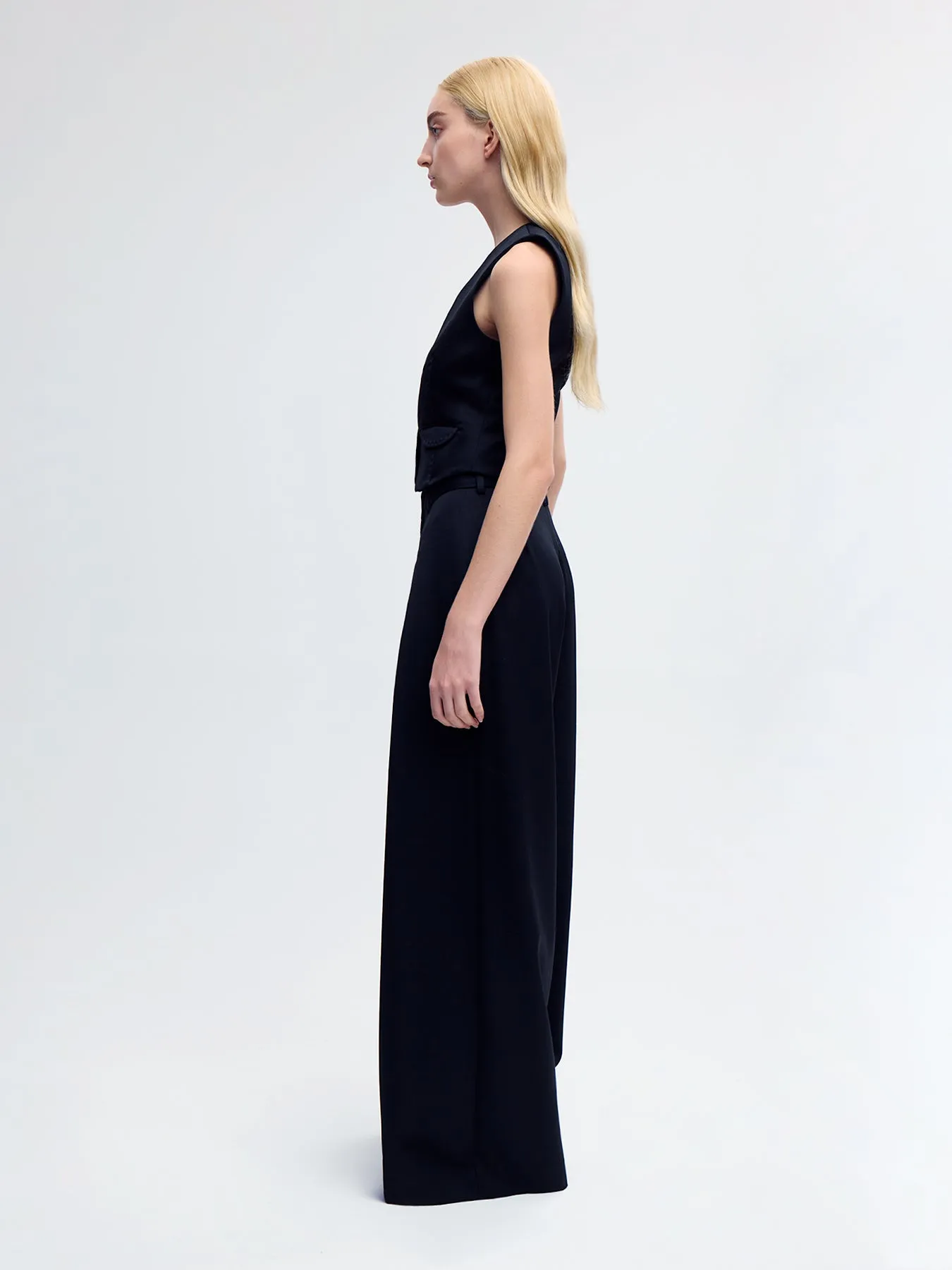 V-Neck Wool Vest In Black