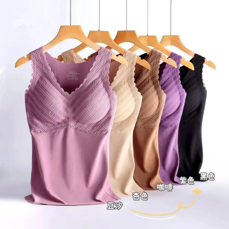 Velvet Thermal Vest For Women With Breast Pads
