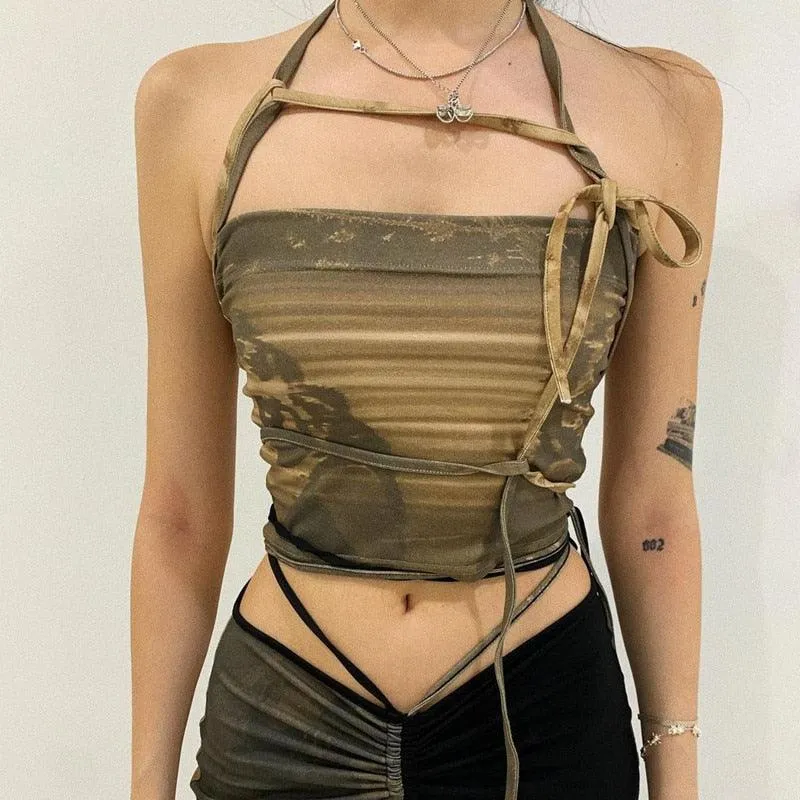 Vintage Aesthetic Bandage Crop Top - Green Fairy Grunge Style
