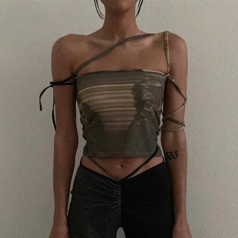 Vintage Aesthetic Bandage Crop Top - Green Fairy Grunge Style