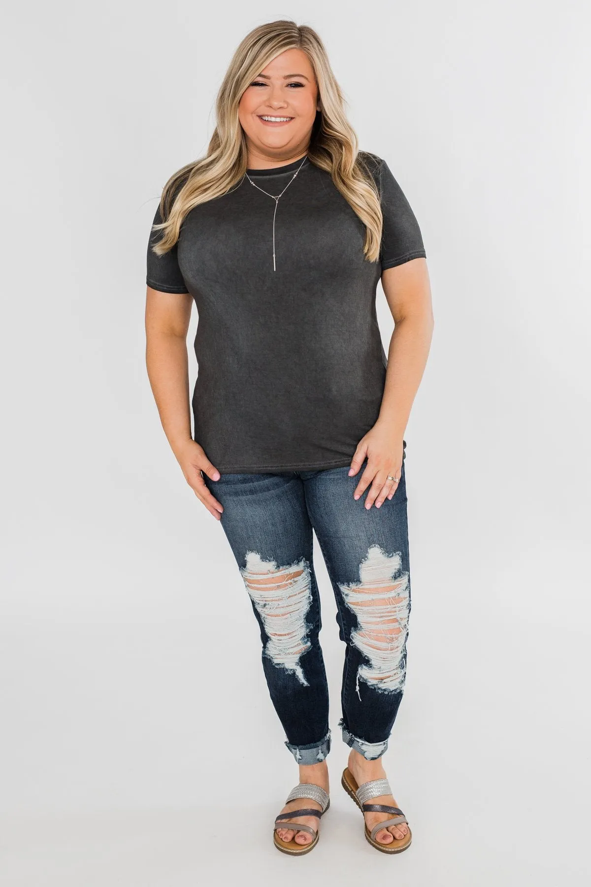 Vintage Beauty Short Sleeve Top- Charcoal