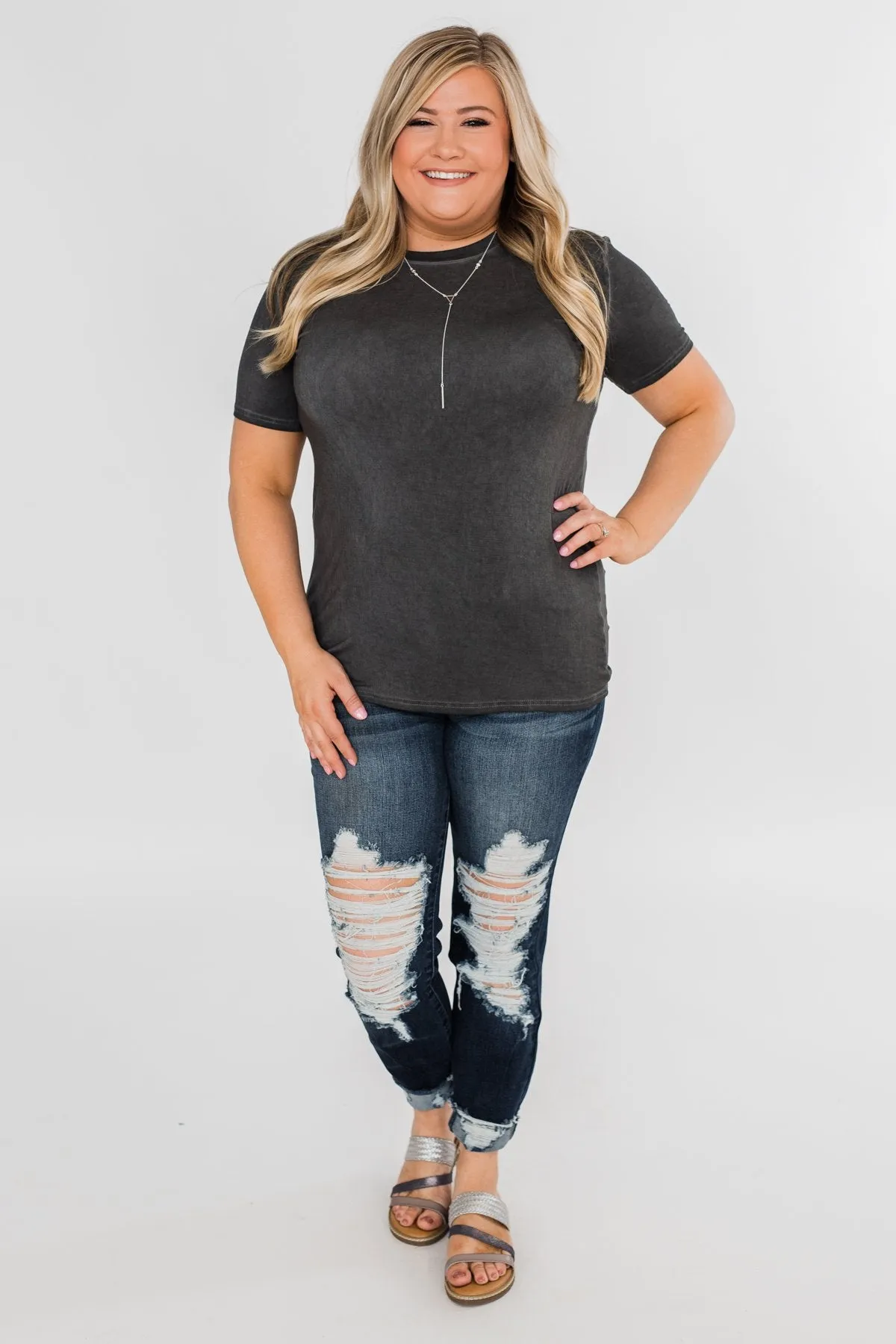 Vintage Beauty Short Sleeve Top- Charcoal