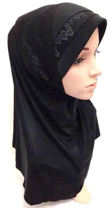 Viscose Ice Silk Lace Black Muslim Hijab Islamic Scarf Shawls