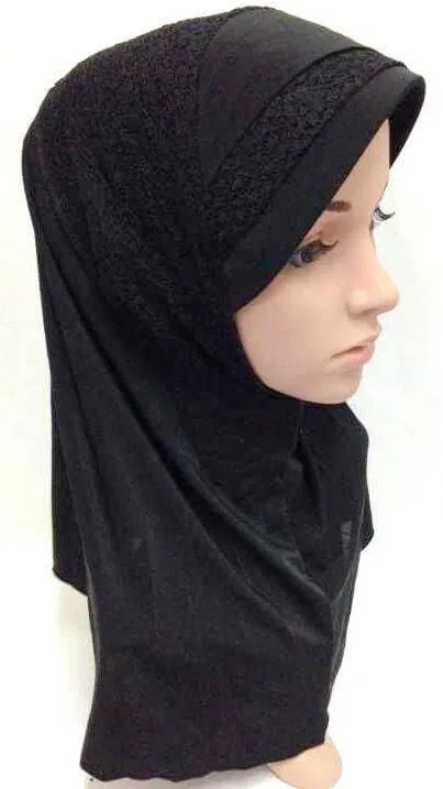 Viscose Ice Silk Lace Black Muslim Hijab Islamic Scarf Shawls