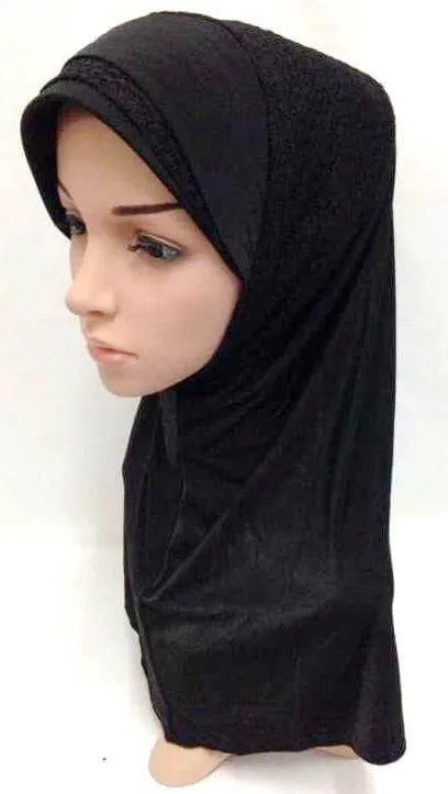 Viscose Ice Silk Lace Black Muslim Hijab Islamic Scarf Shawls