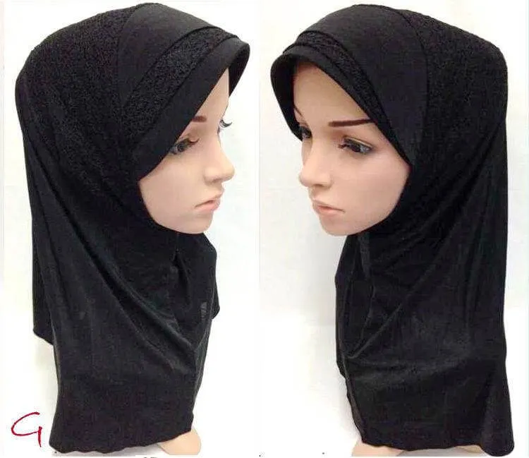Viscose Ice Silk Lace Black Muslim Hijab Islamic Scarf Shawls